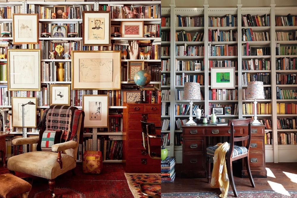 Hang art on bookshelves