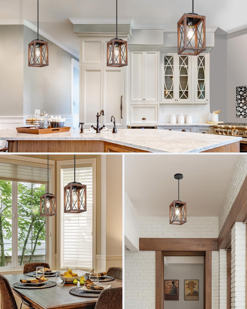 Wood grain pendant farmhouse style light