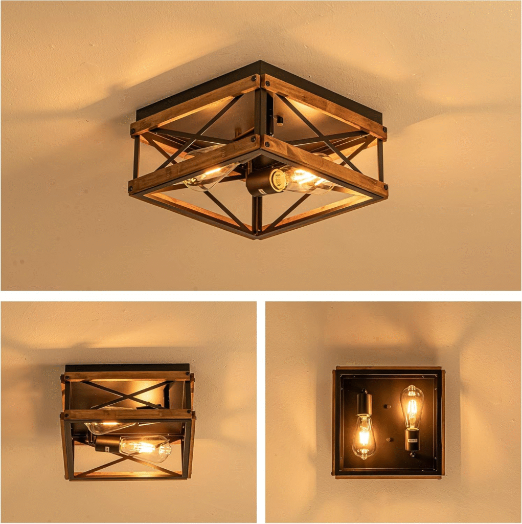 Flush Mount Metal and Wood Frame Farmhouse lighting