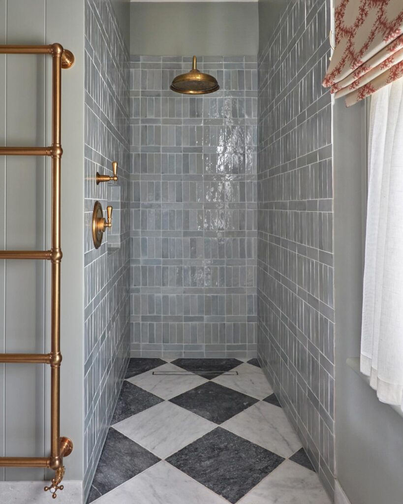 Black and white floor with gold finish