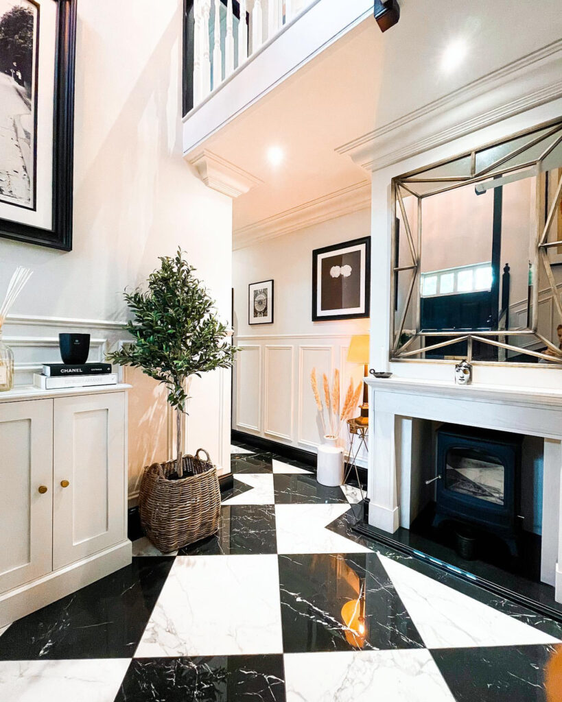 Black and white floor with mirror