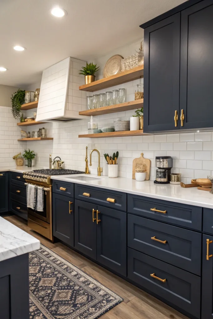 Indigo and brass decor