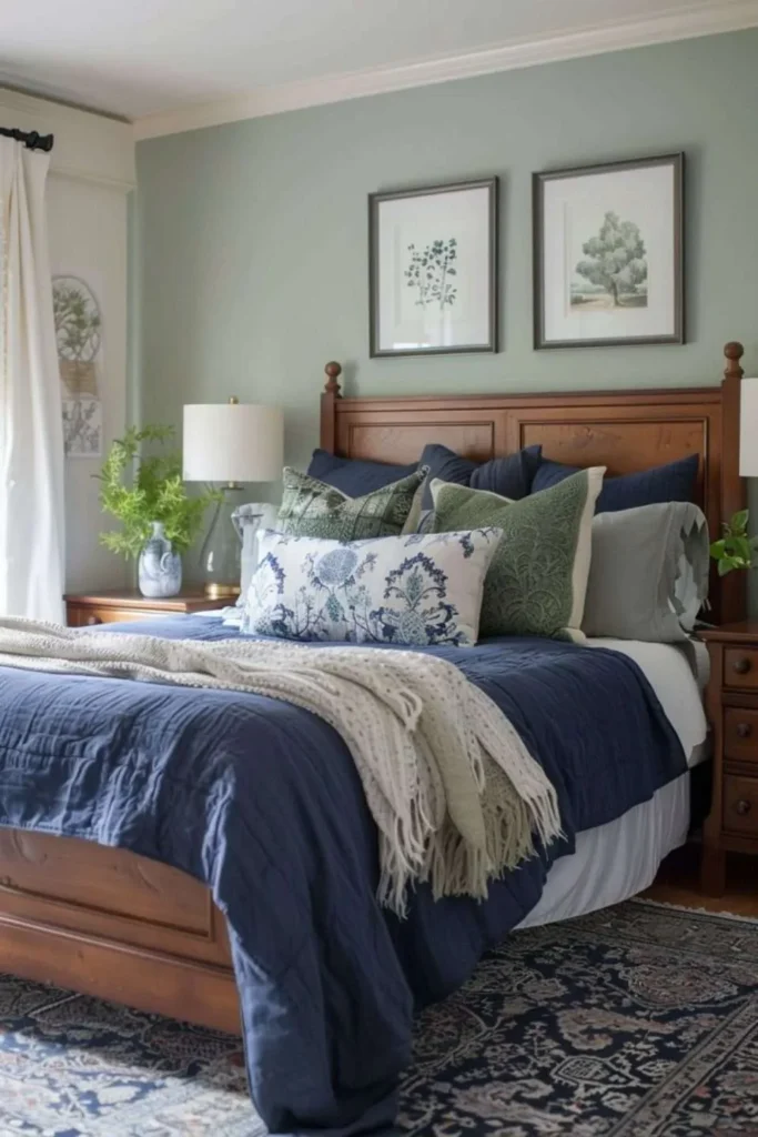Indigo and sage green decor