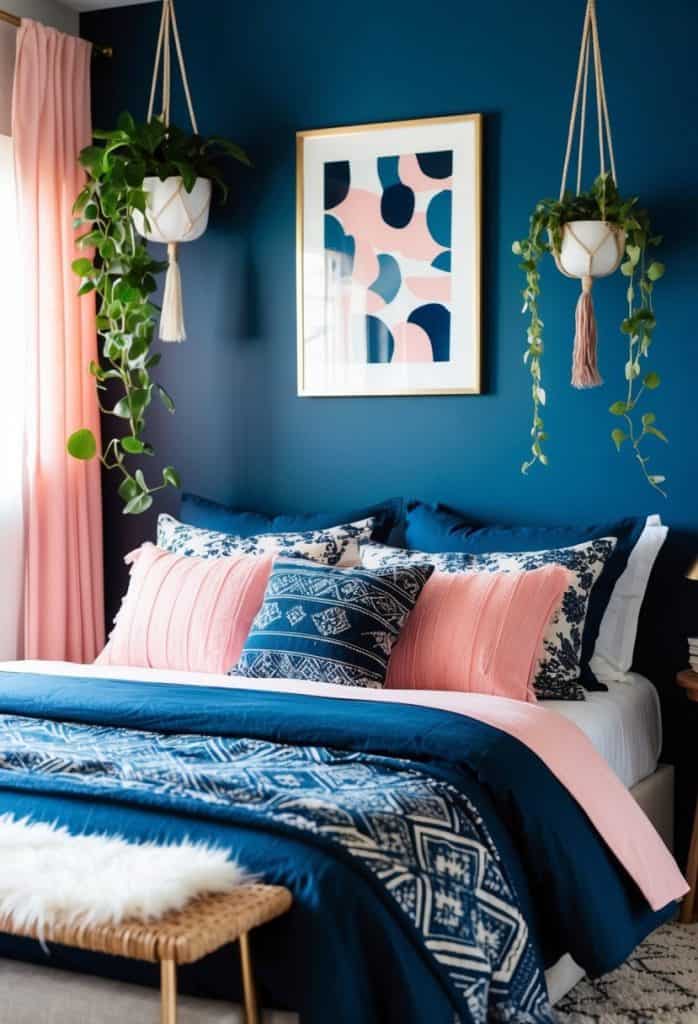 Indigo and soft blush decor