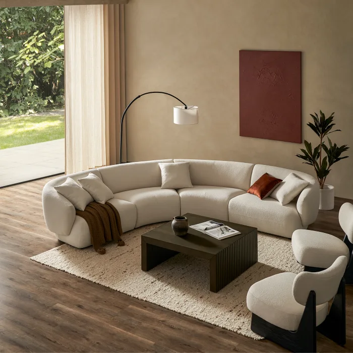 Auburn Performance Fabric Curve L-Shape Sectional Sofa