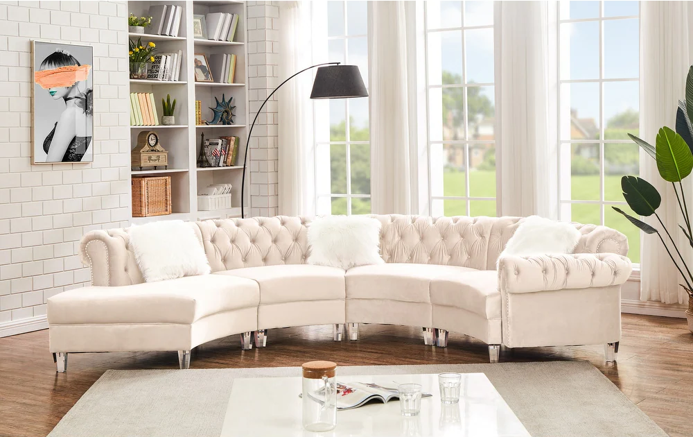 Tufted Velvet Curved Sofa