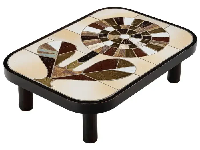 Roger Capron Coffee Table in Ceramic with Floral Motif