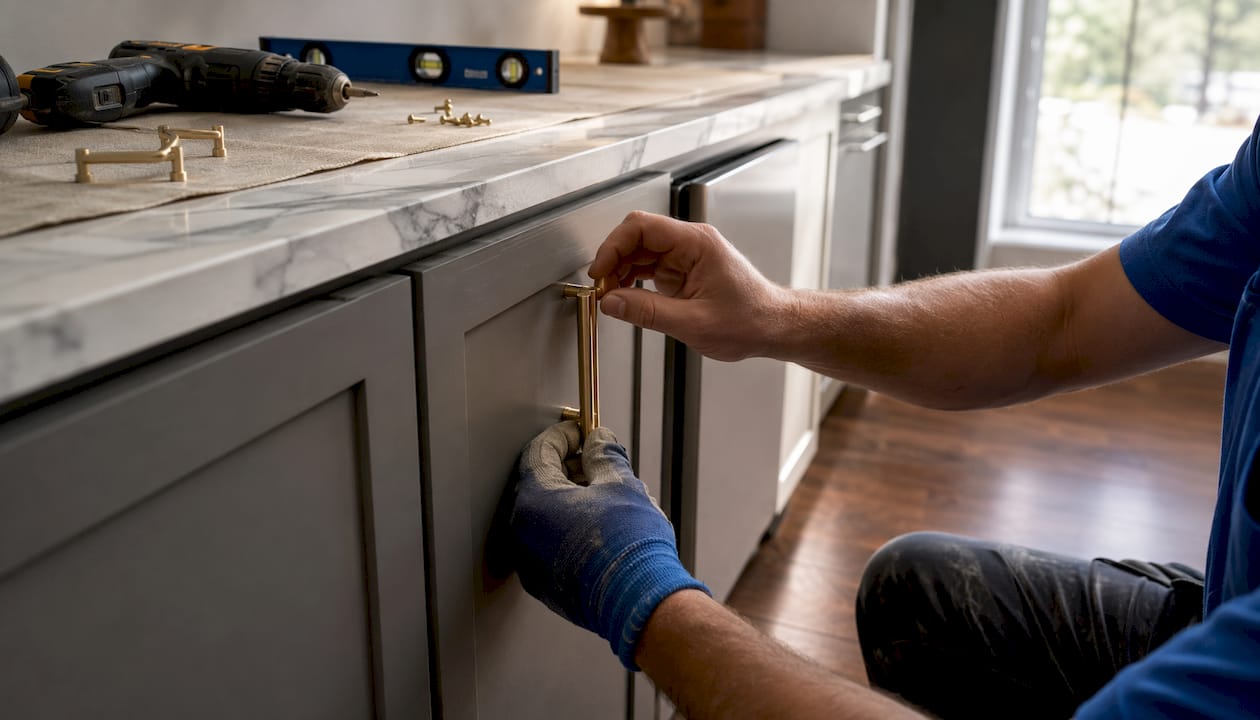 Hands fitting brass cabinet hardware