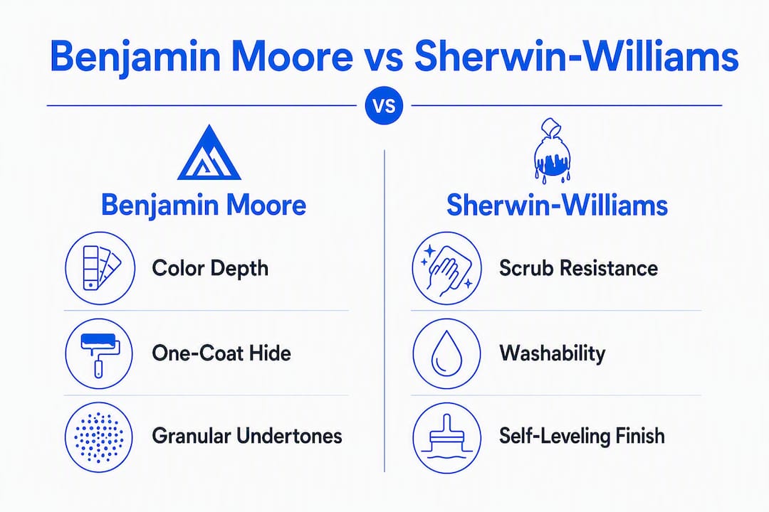 Infographic comparing Benjamin Moore and Sherwin-Williams paint features