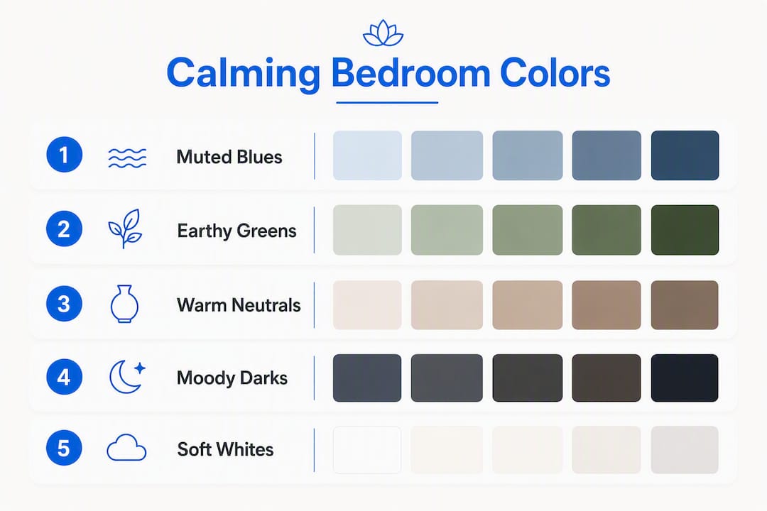 Infographic showing ranked calming bedroom color families