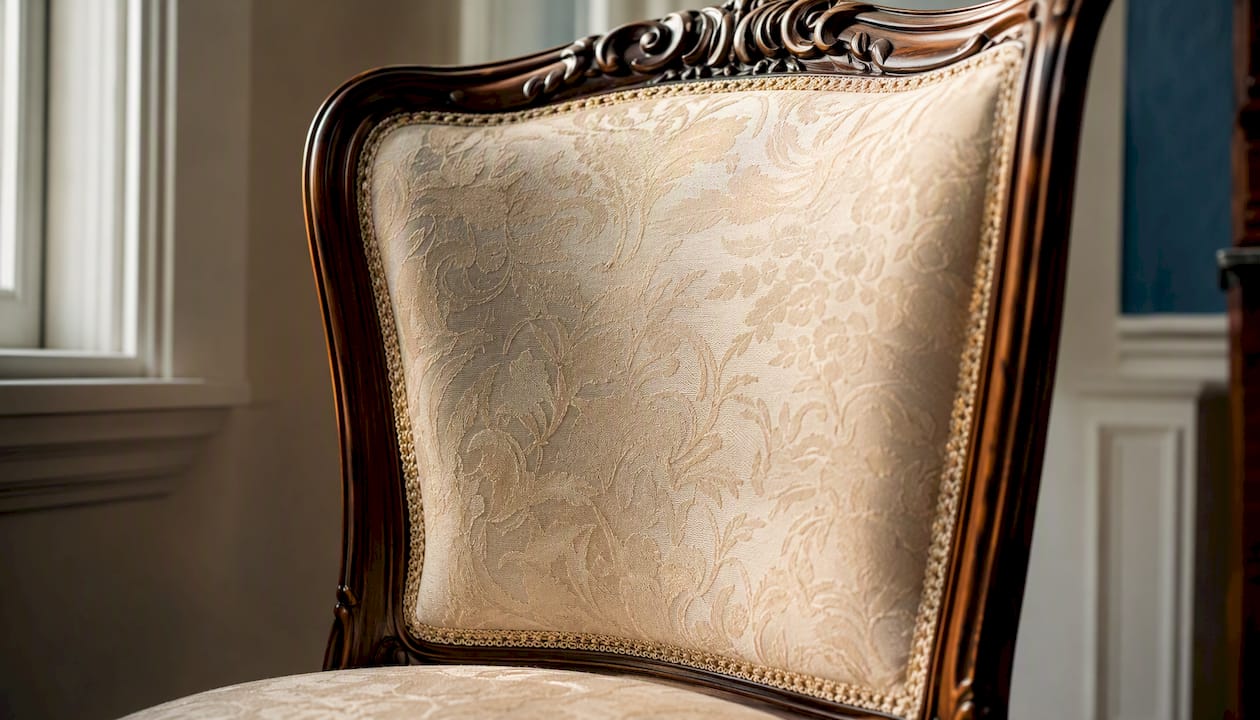 Restored antique dining chair upholstery detail