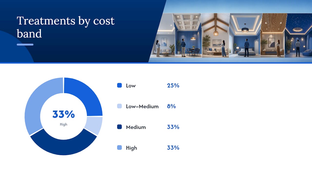 Comparison of ceiling treatments by cost and disruption