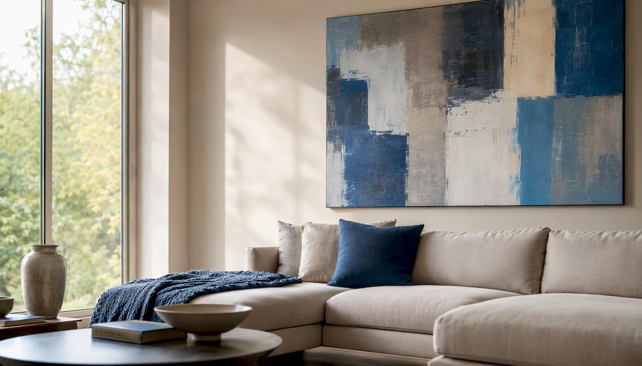 Contemporary living room with oversized canvas art
