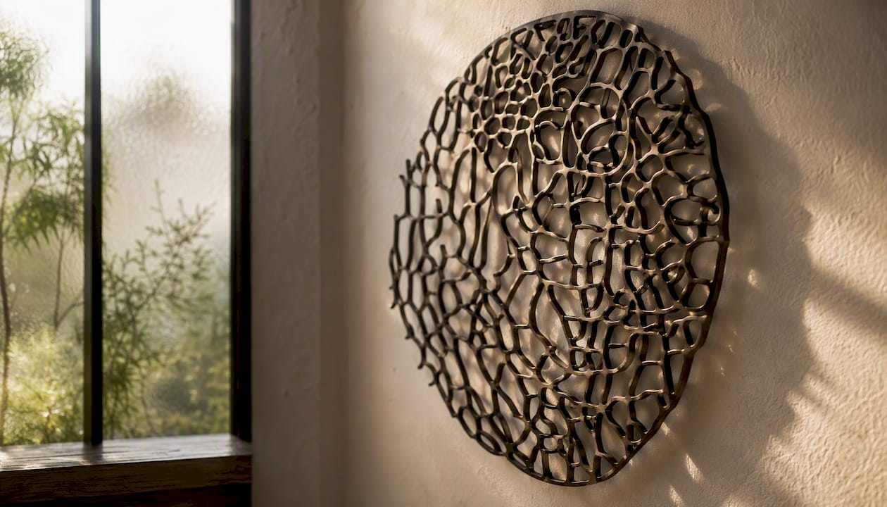 Metal sculptural wall art with shadows