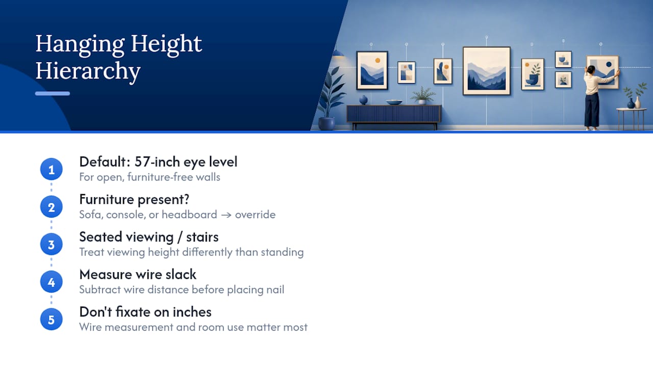 Diagram of art hanging height adjustments hierarchy