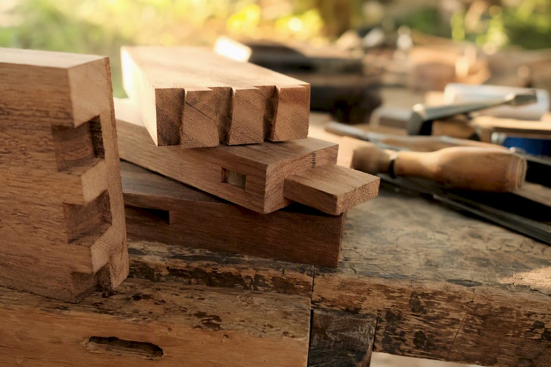 Close-up of wood furniture joinery