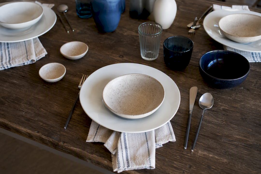 Close-up on mixed tableware styles