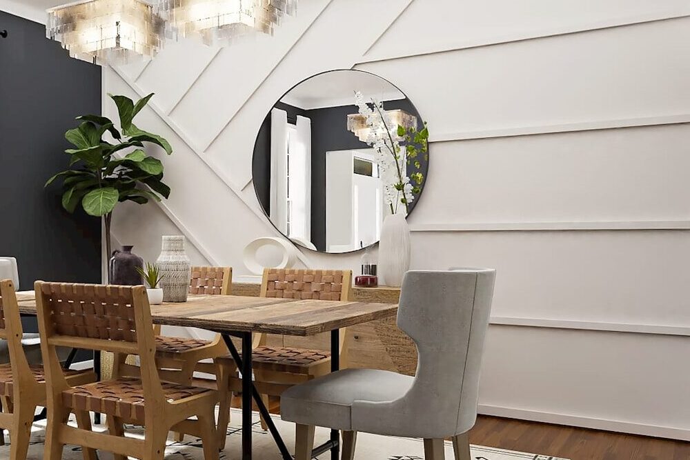 a dining room with a table and chairs