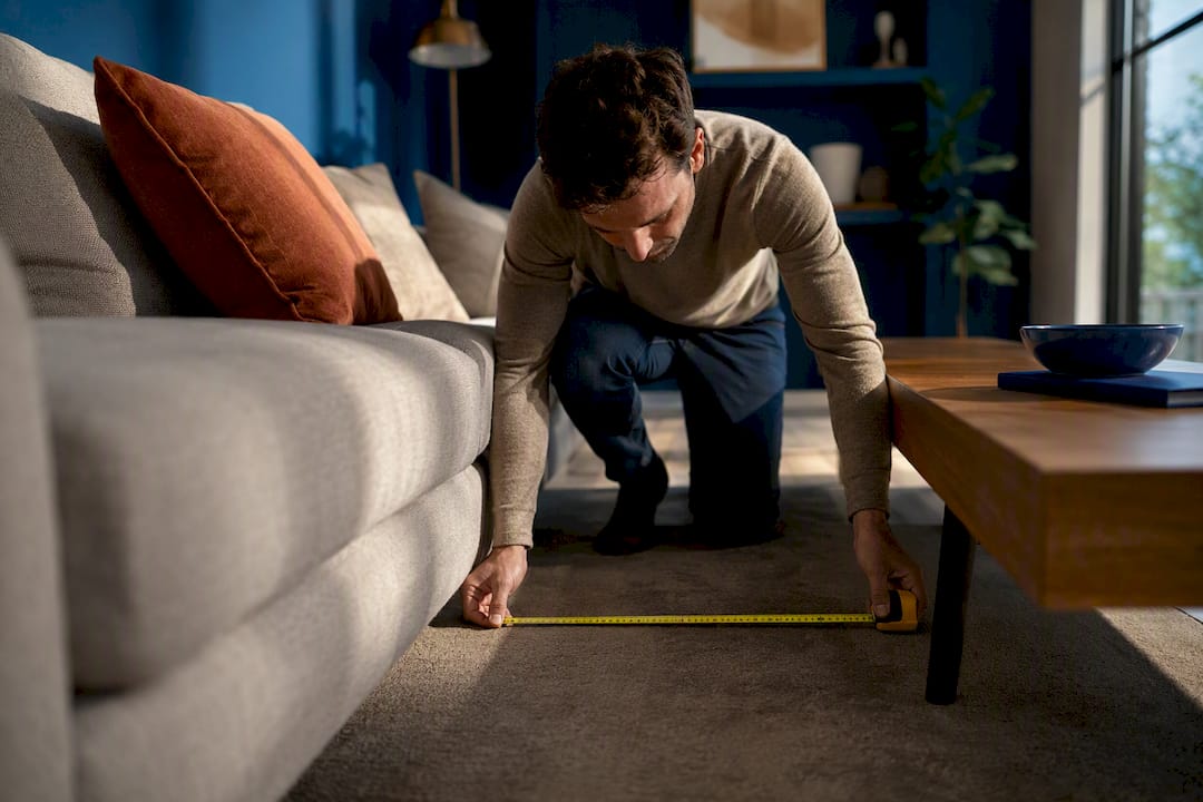 Tape measure showing sofa table clearance