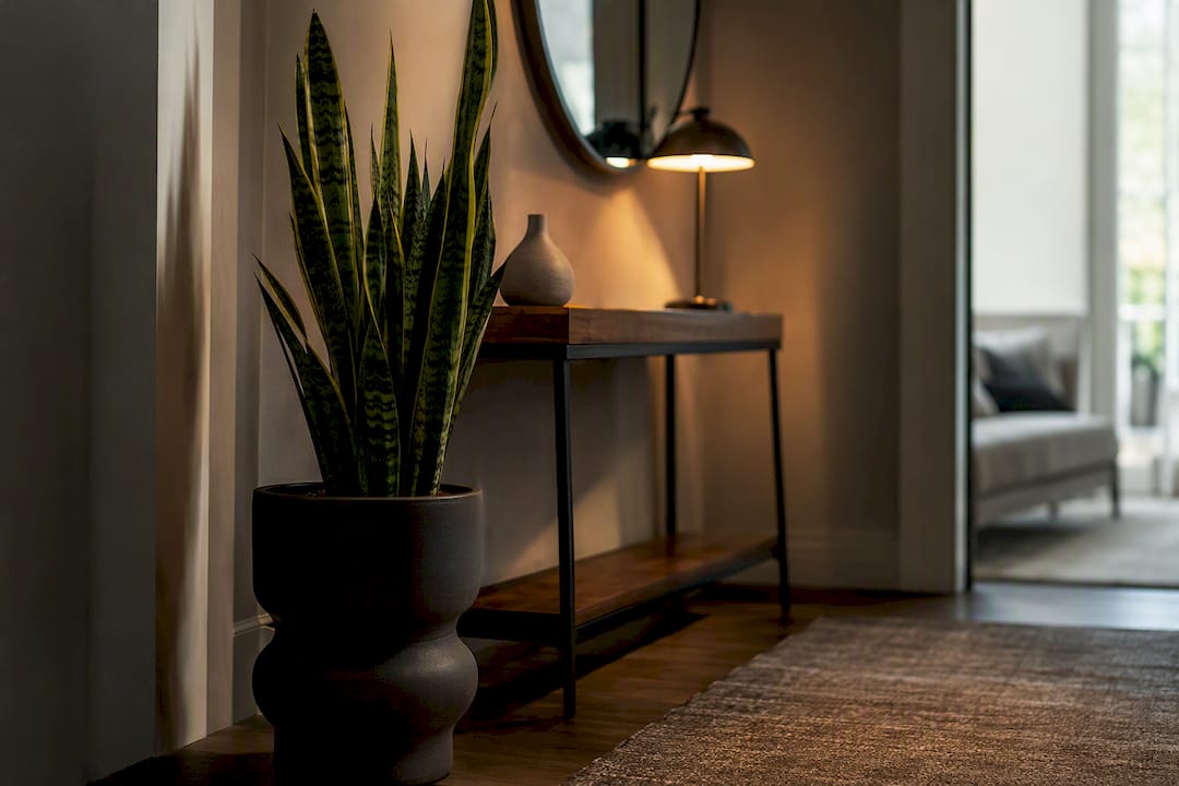 Snake plant brightening a dim entryway