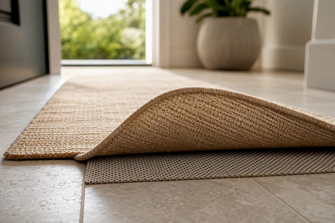 Non-slip pad securing entryway runner