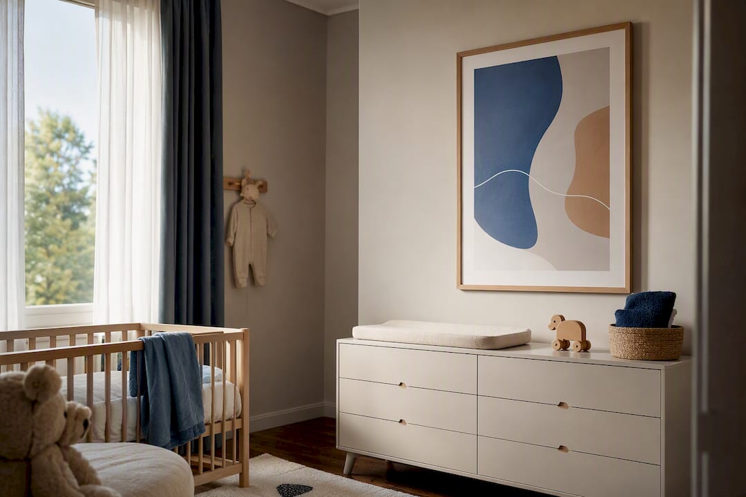 A3 print styled on a contemporary nursery wall