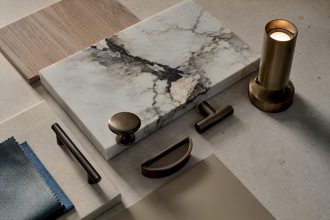 Stone hardware and lighting finish samples