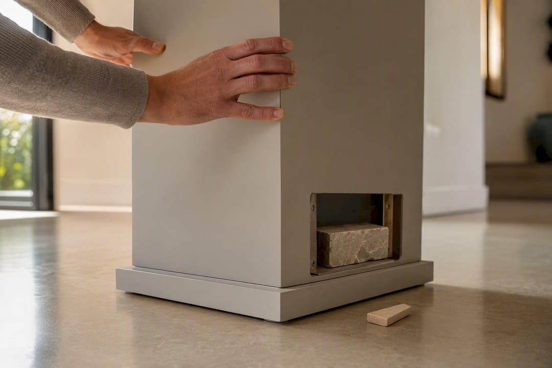 Hands testing a pedestal base for stability