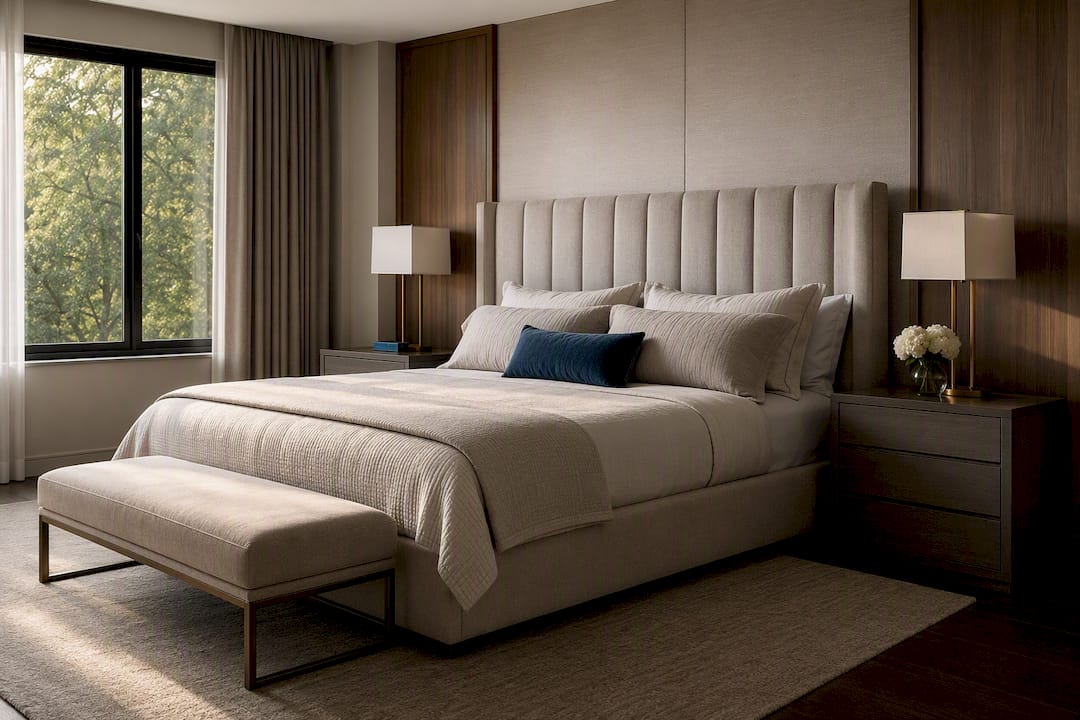 Proportioned bedroom furniture around bed
