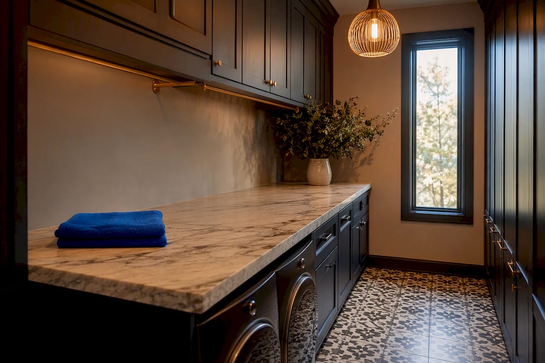 Designer laundry room with luxury finishes