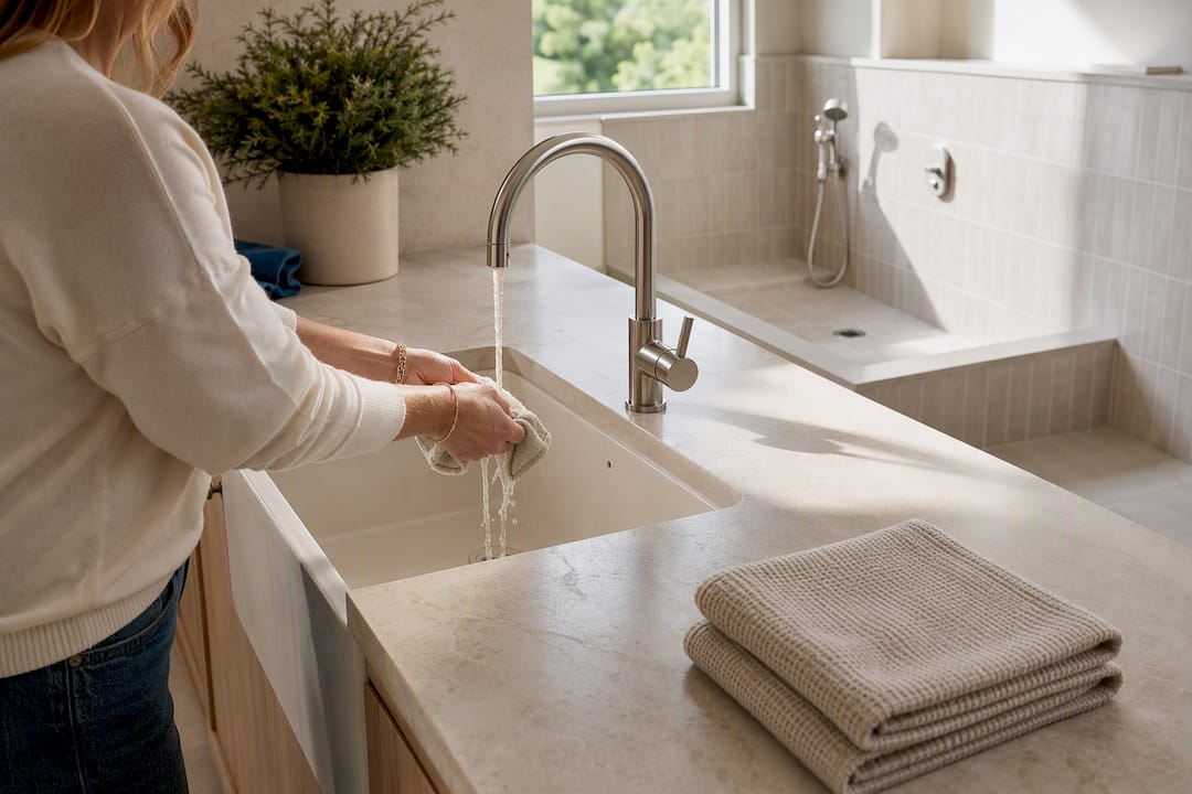 Apron-front utility sink in laundry room