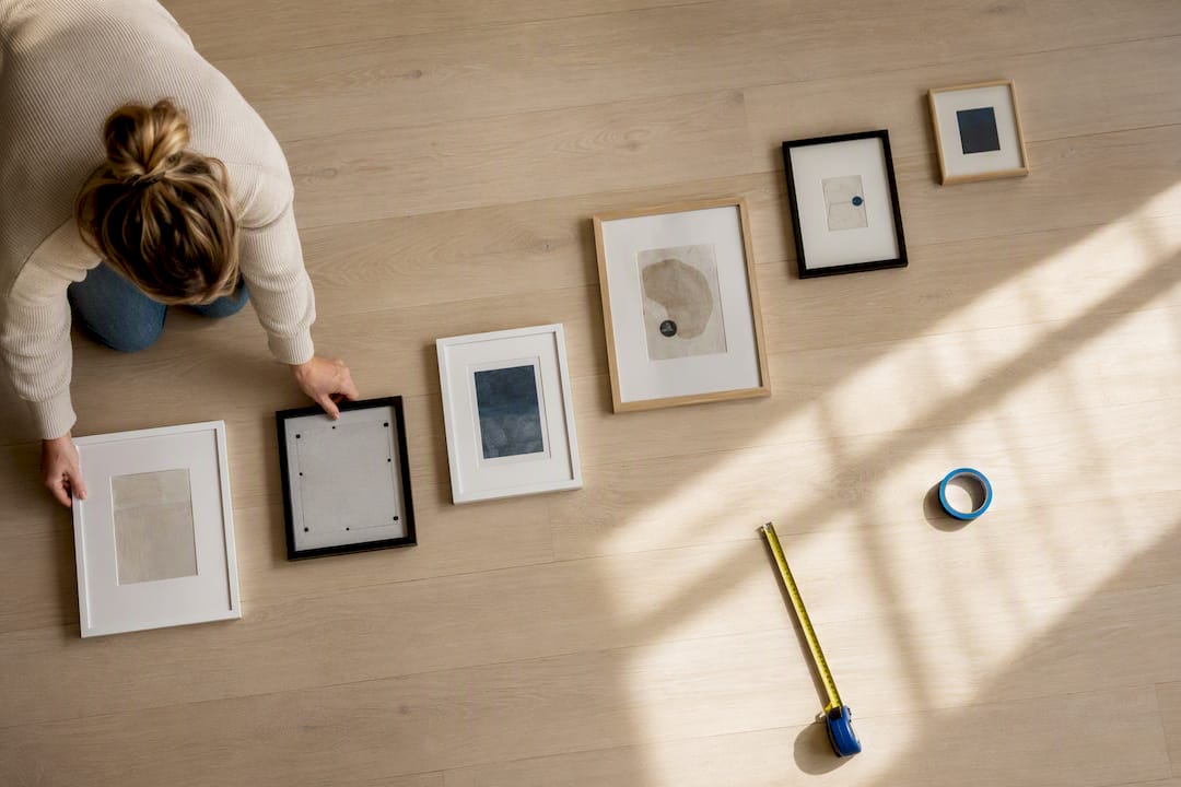 Framed artwork arranged on floor mockup