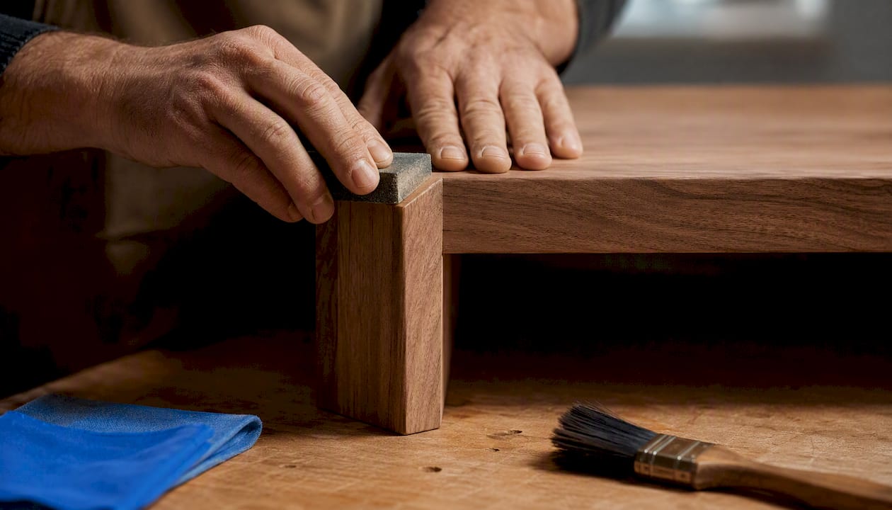 Hand finishing custom furniture joinery