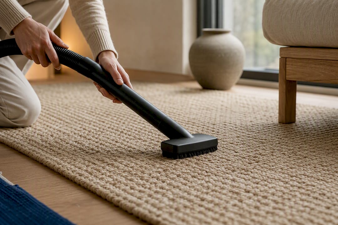 Careful vacuuming of a natural fiber rug