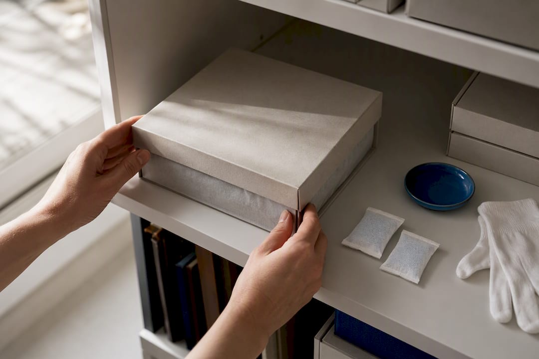 Archival box and silica gel packets