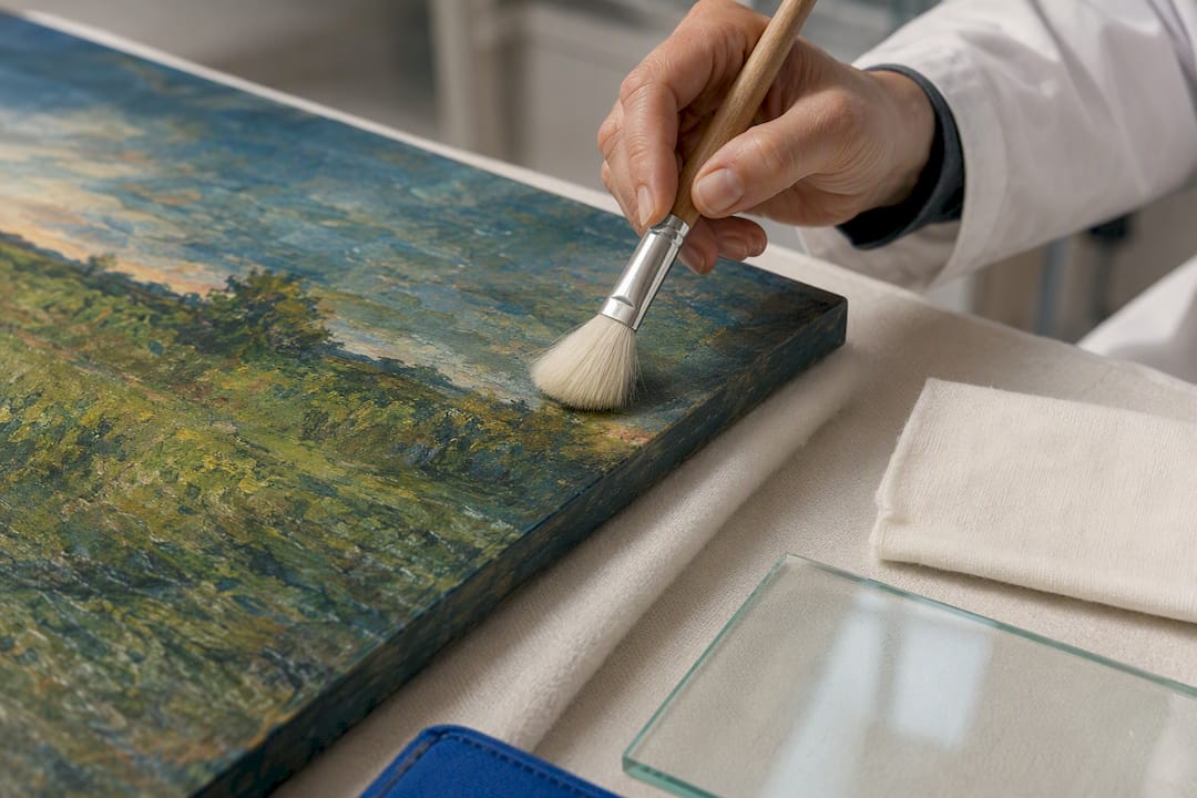Soft brush dusting finished acrylic painting