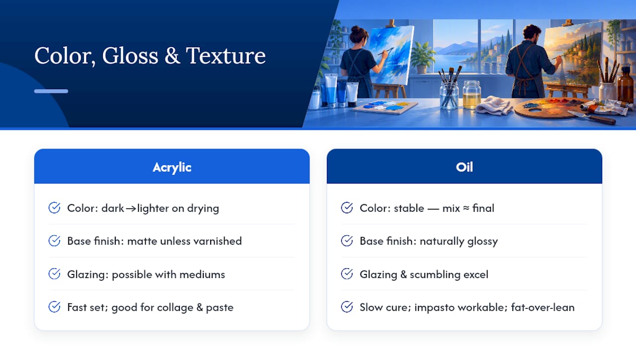 Acrylic and oil texture technique comparison