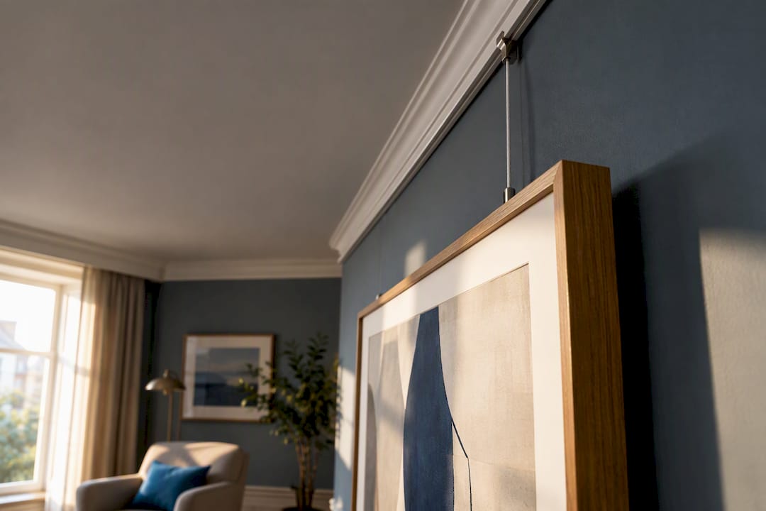 Artwork suspended from an existing picture rail