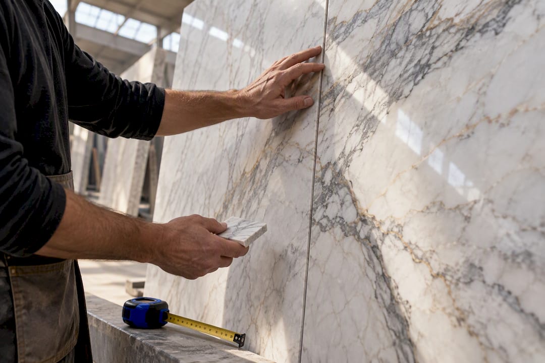 Marble slabs compared for matching veining