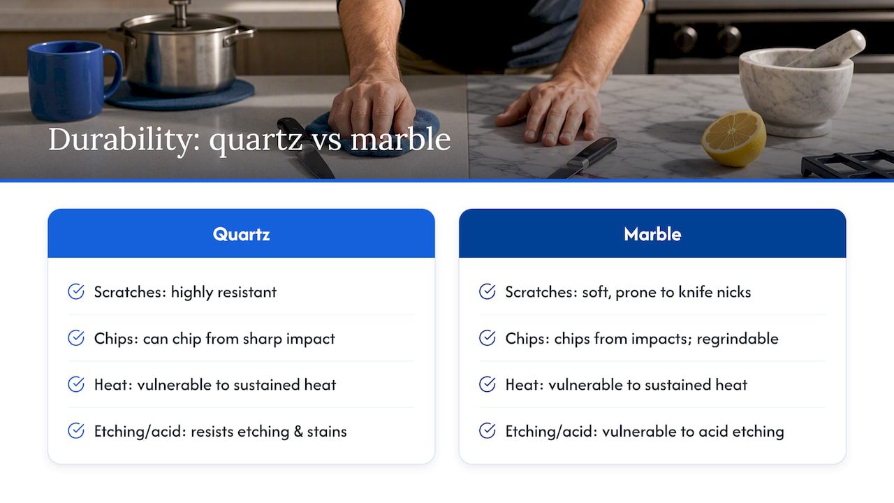 Quartz and marble durability comparison diagram