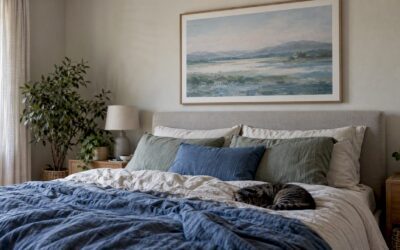 Bedroom Art Ideas That Help You Sleep: 2/3 Sizing, 57–60 in Hang Height