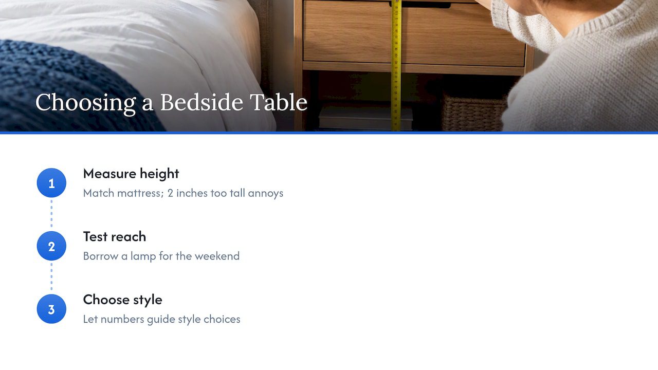 A Measurement-First Approach to Choosing Bedside Tables — overview diagram