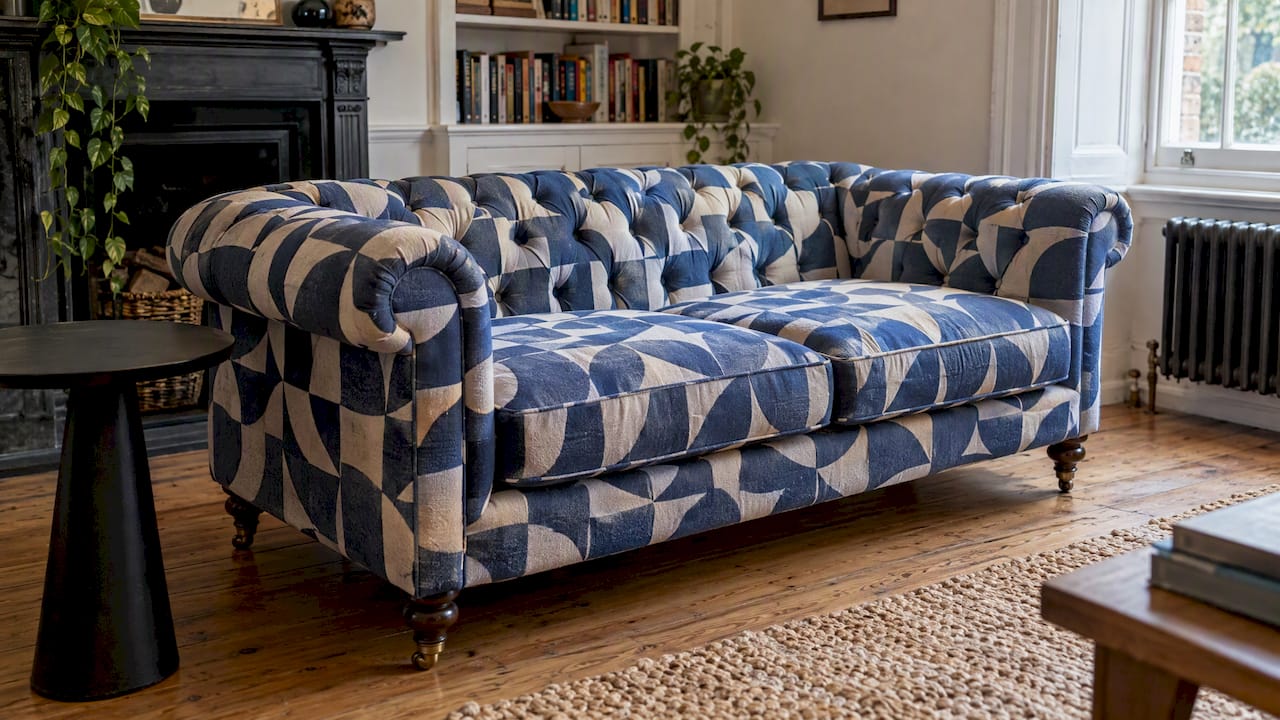Victorian Chesterfield in bold contemporary upholstery
